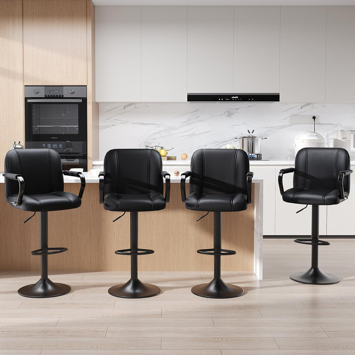 MALOL Bar Stools Set of 1 with Back and Armrest, Swivel PU Leather Kitchen Counter Chairs for Island, Sillas para Barra de Cocina, Taburetes para Barra de Cocina, Black