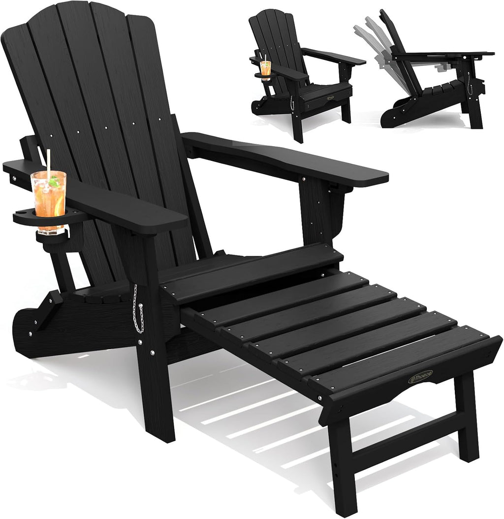 THOEOE Adirondack Chairs with Footrest, Folding HDPE Chairs
