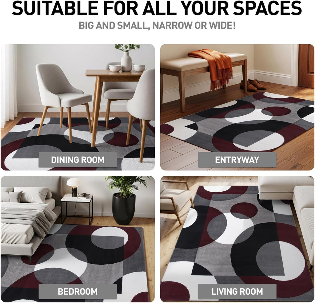 Rugshop Circle Design Contemporary Geometric Area Rug Burgundy 5'3" x 7'3"