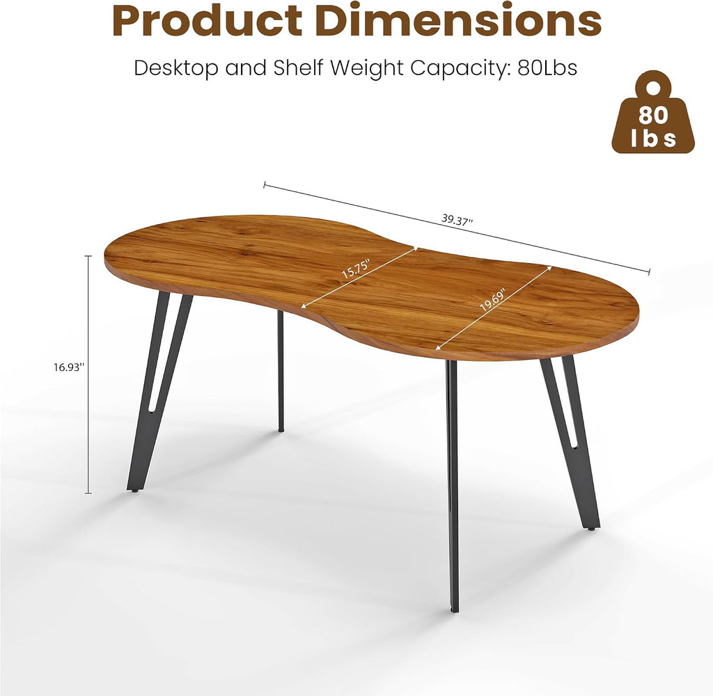 Mid-Century Modern Oval Coffee Table, 39.37" Wood Grain Center Table
