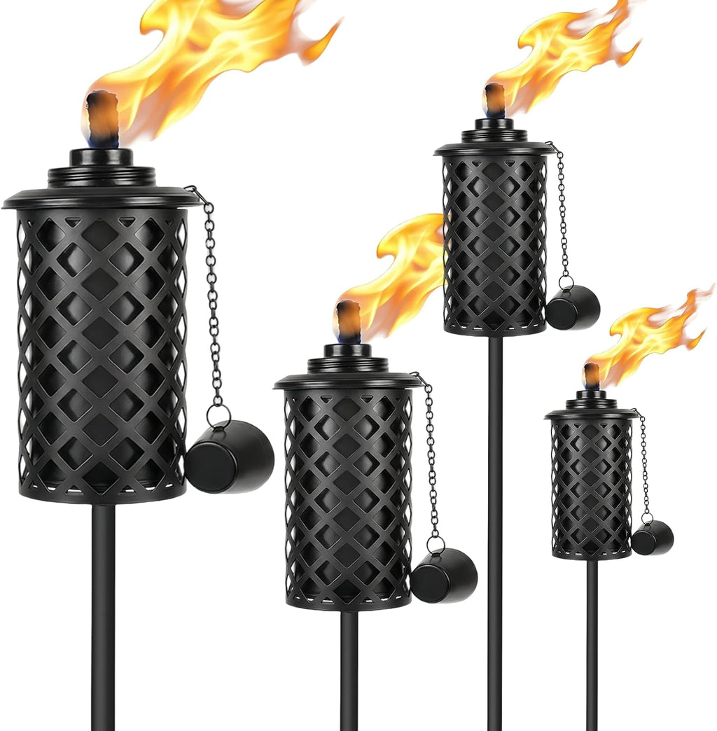 4 Pack Garden Torch, 16oz Outdoor Citronella Torches, 58-Inch Upgraded Citronella Torches with 5-Prong Grounded Stake, Metal Light Torches for Party Patio Pathway
