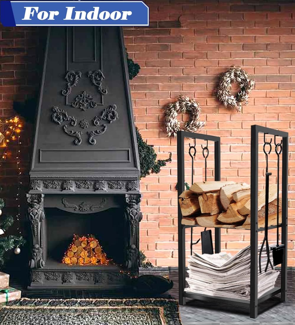 Koutemie Firewood Rack Indoor, 2 Tier Small Firewood Log Storage Holder