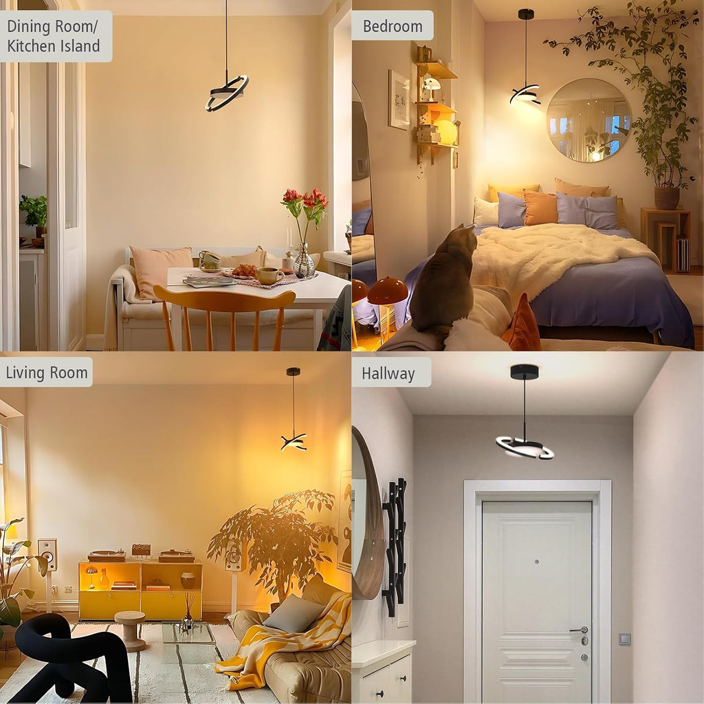 LED Saturn Pendant Lights, 3000-6000K Dimmable with Remote, Black, 1-Pack