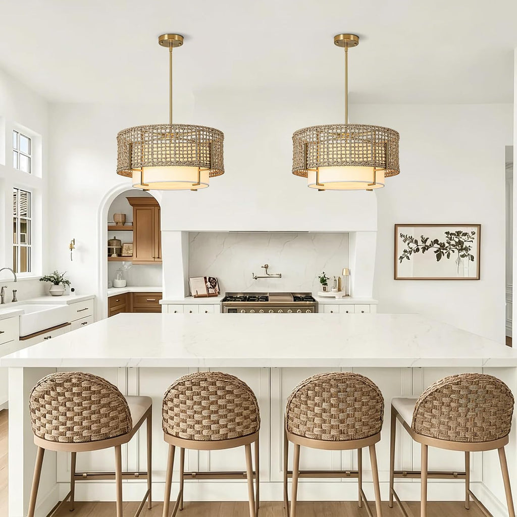 19.7" rattan chandelier, 4-light boho dining room light, side view