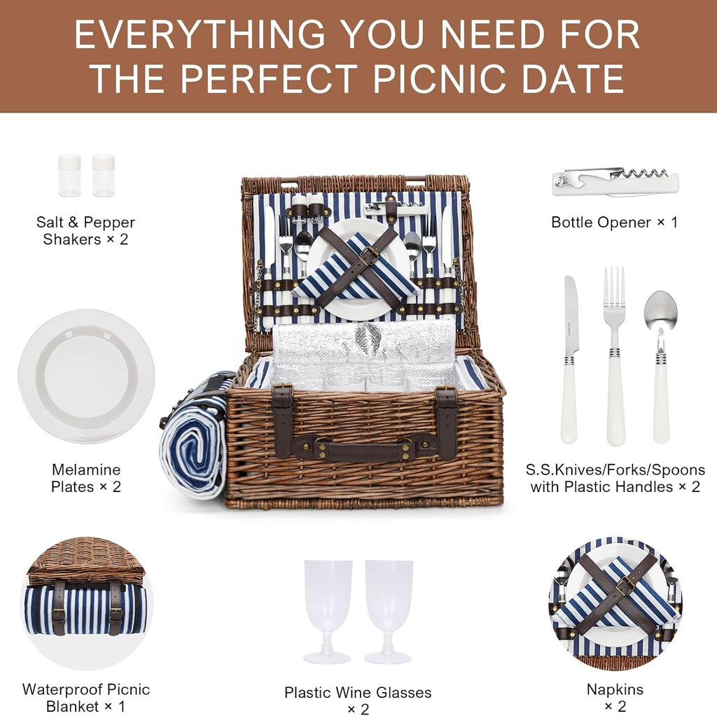 INNO STAGE Picnic Basket for 2 Person with Cooler and Blanket