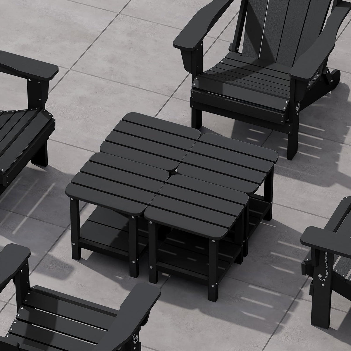 SERWALL Double Adirondack Side Set of 4, Table Rectangular End Table, Black