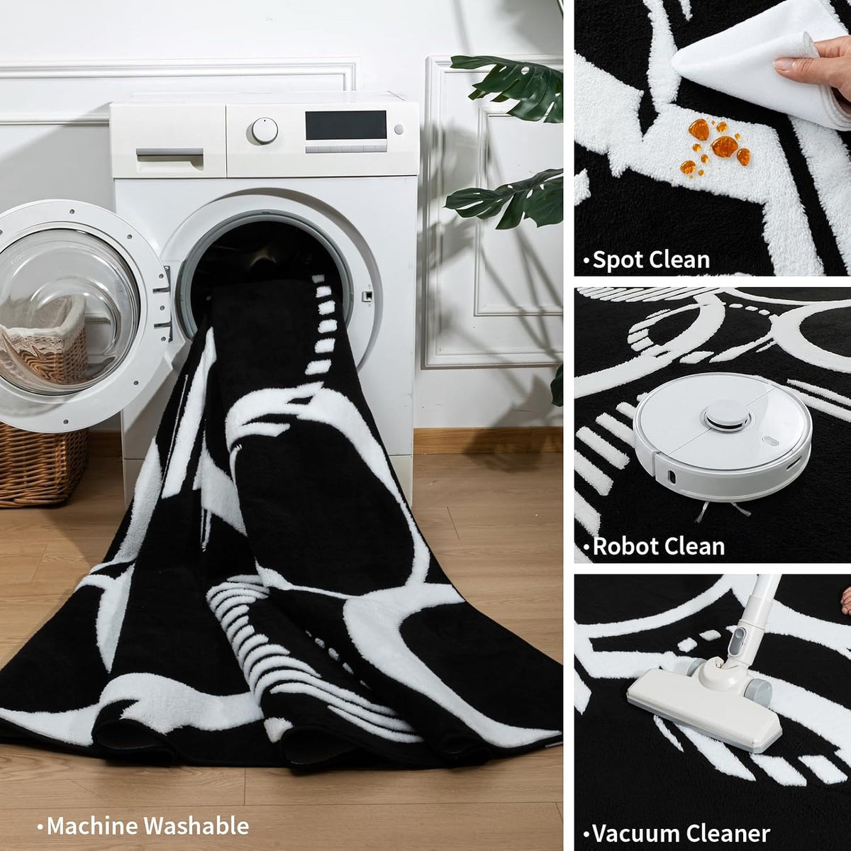YIHOUSE Black and White Rug Washable 5x7 Area Rugs for Living Room