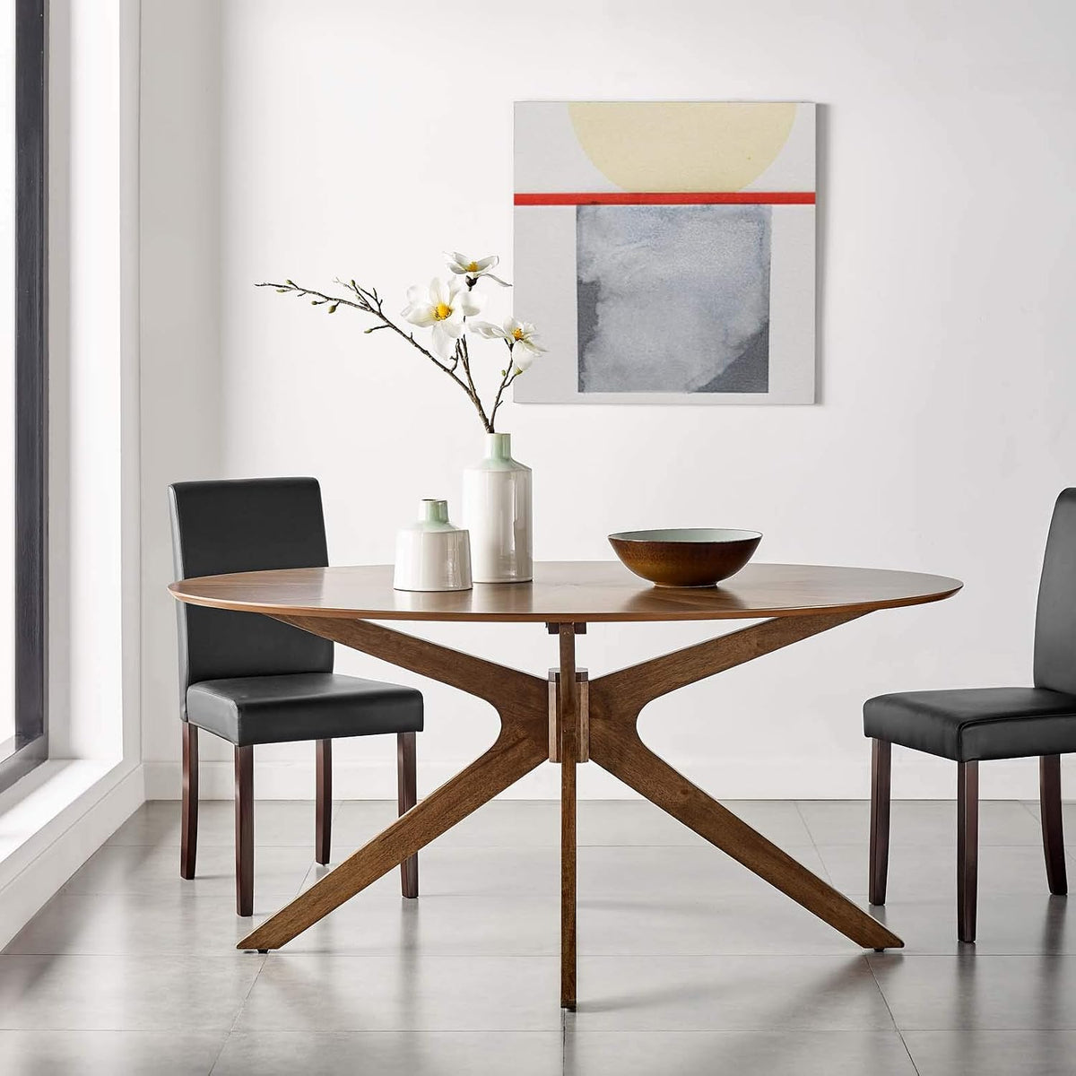 Modway Crossroads 63" Oval Wood Dining Table, Walnut