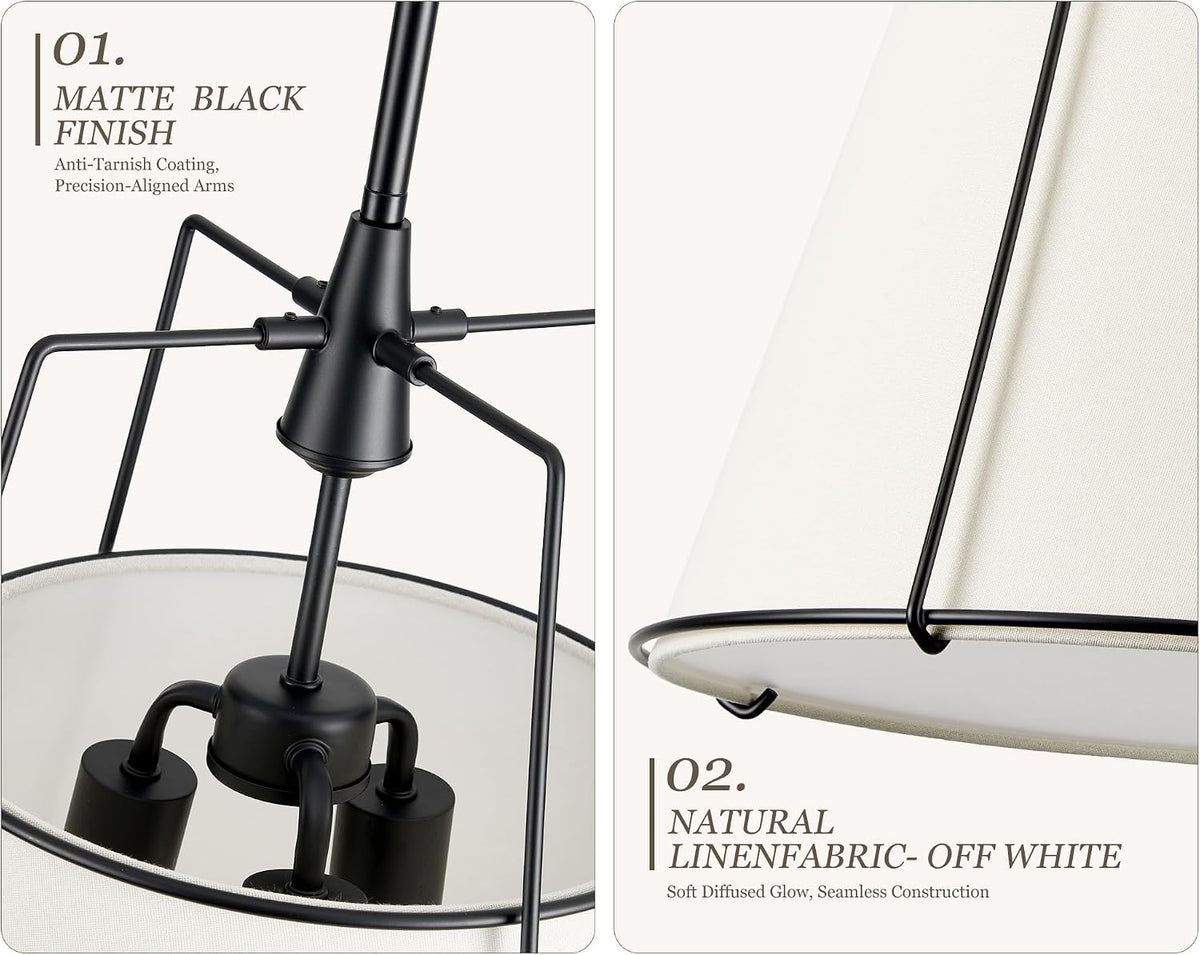 Black Pendant Lights Kitchen Island, 16.5" Linen Drum Chandelier