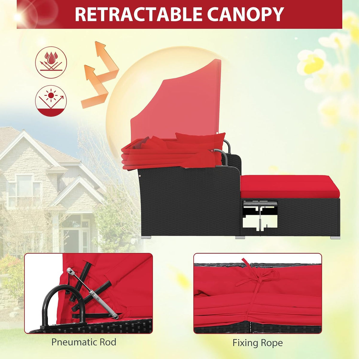 dreamade outdoor daybed with canopy, 2 person rattan shown in use