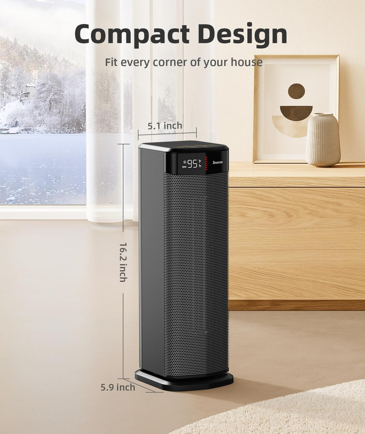 BREEZOME Space Heater for Indoor Use, 1500W PTC Ceramic Electric Heaters