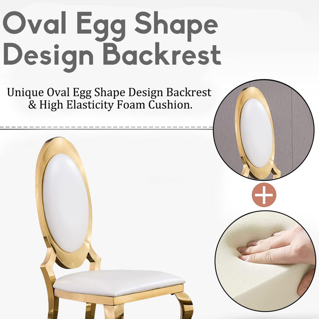 SSLine Modern Luxury White Faux Leather Dining Chairs Set of 4 Gold Legs