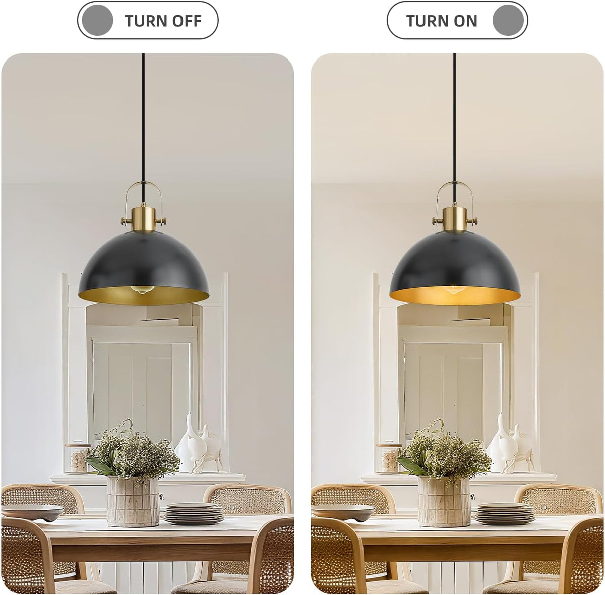 12 inch farmhouse pendant lights, black, 3 pack showing dimensions