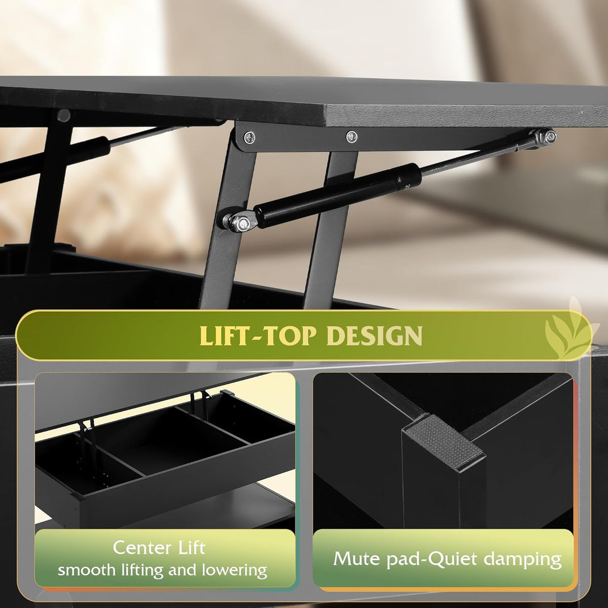 WLIVE Lift Top Coffee Table with 2 Drawers, Black