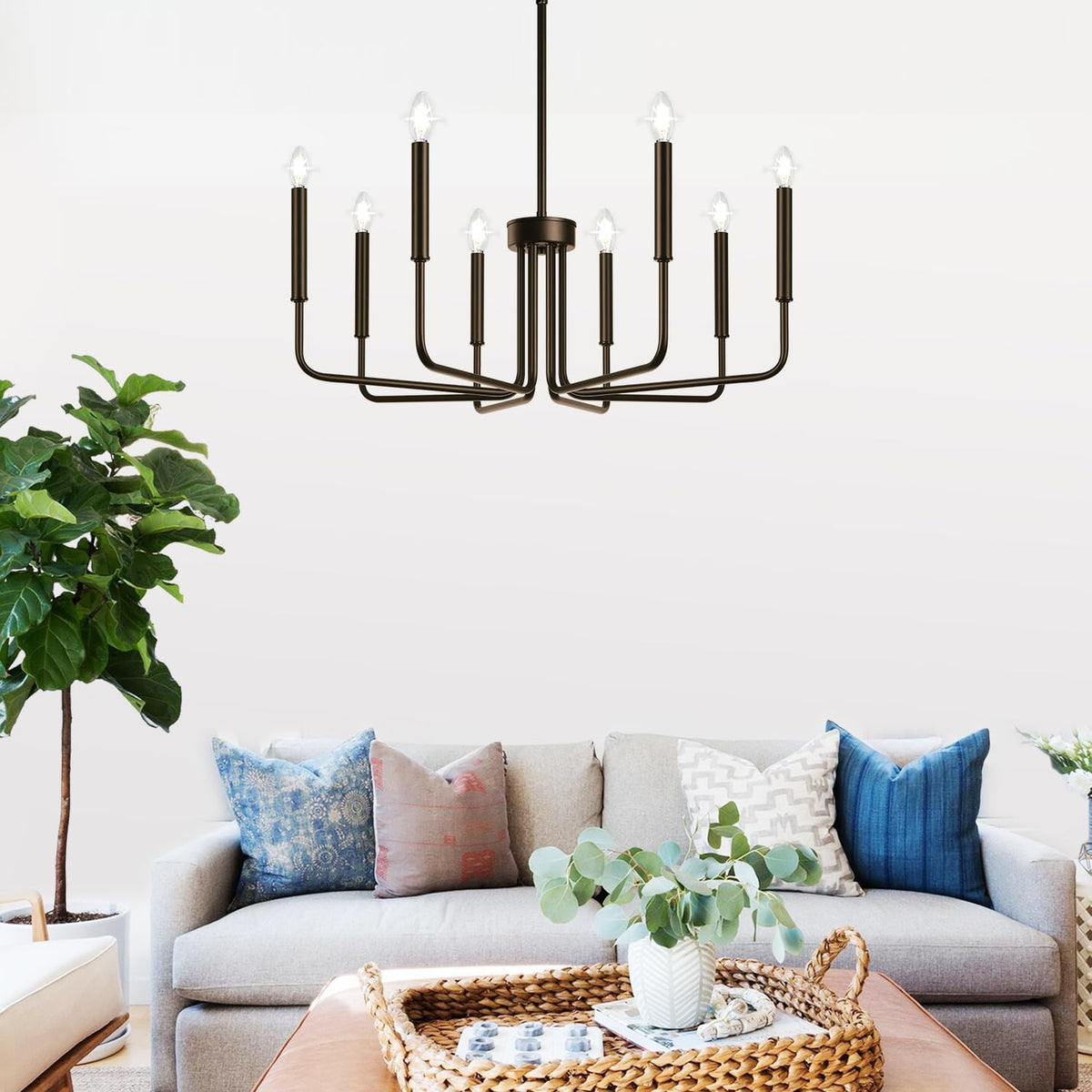 8-Light Farmhouse Chandelier for Dining Room Lighting Fixtures Hanging, Oil-Rubbed Bronze Dining Light Fixtures Industrial Chandelier for Bedroom, Foyer, Hall, Kitchen, Living Room and Entryway