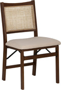 Powell Kasi Brown and Natural Rattan Cane Fully Assembled Foldable Wooden Dining Side Chair