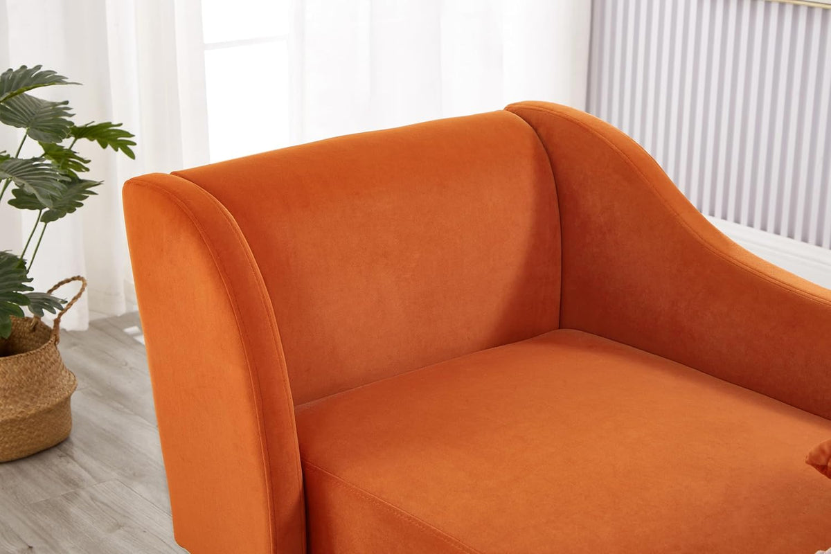 Bellemave Chaise Lounge Indoor, Velvet Upholstered Lounge Chair with Pillow, Solid Wood Legs Modern Chaise Lounge Chair for Living Room Bedroom Office (Orange)