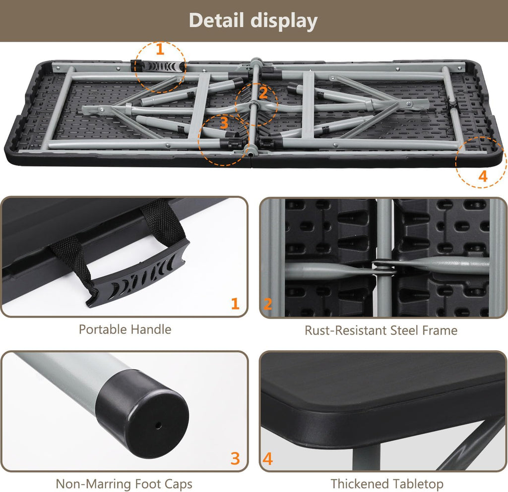 OS MOTOR 4ft Folding Table with Carry Handle, 48 Inch, Black