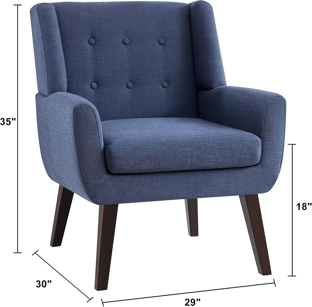 HUIMO Accent Chairs Set of 4, Upholstered Button Tufted Armchair, Linen Fabric Sofa Chairs for Bedroom, Living Room, Mid Century Modern Comfy Reading Chair (4, Dark Blue)