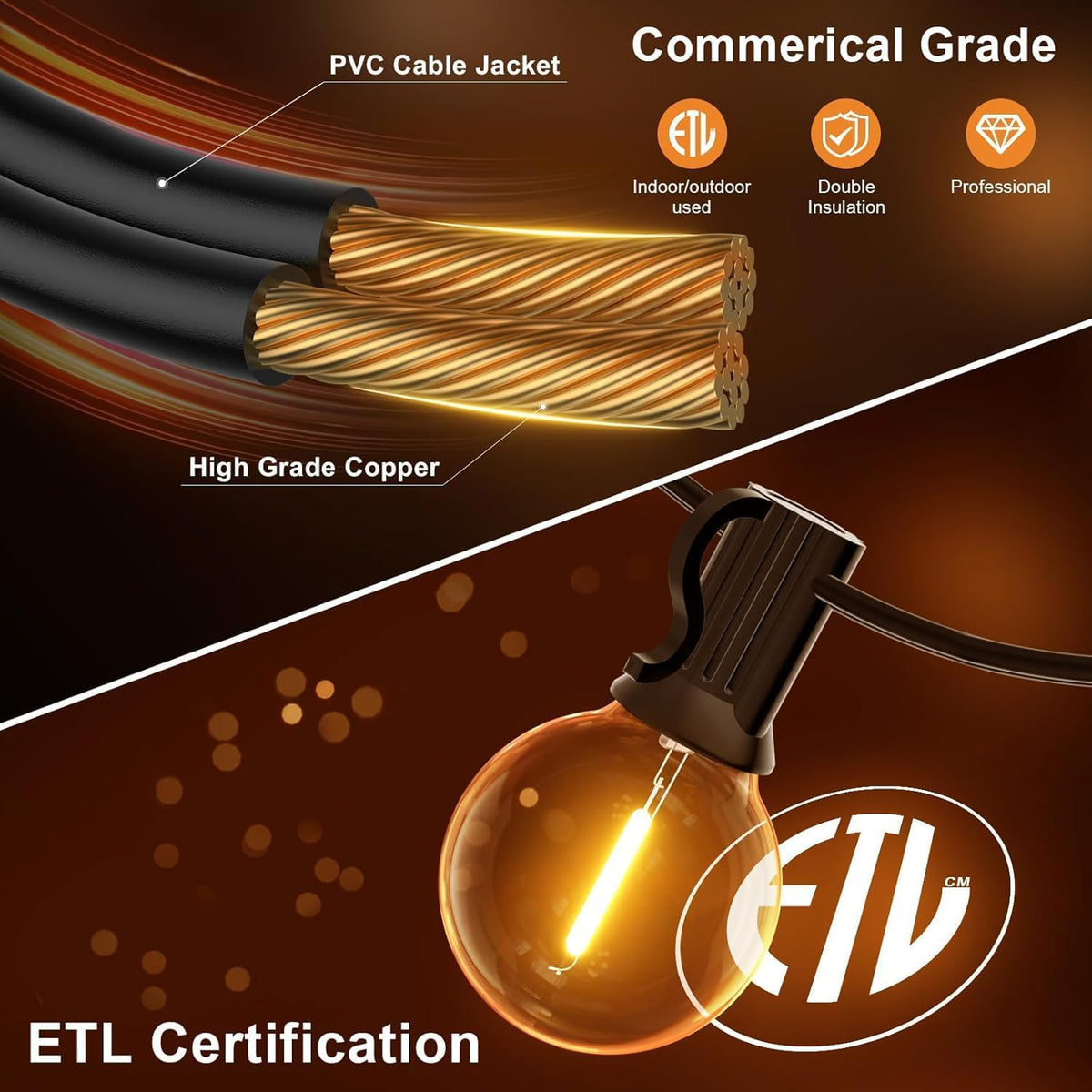 gpatio outdoor string lights, 100ft led waterproof patio showing dimensions
