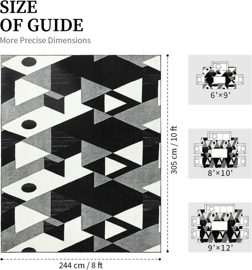 YIHOUSE 8x10 Black and White Modern Geometric Patchwork Washable Area Rug
