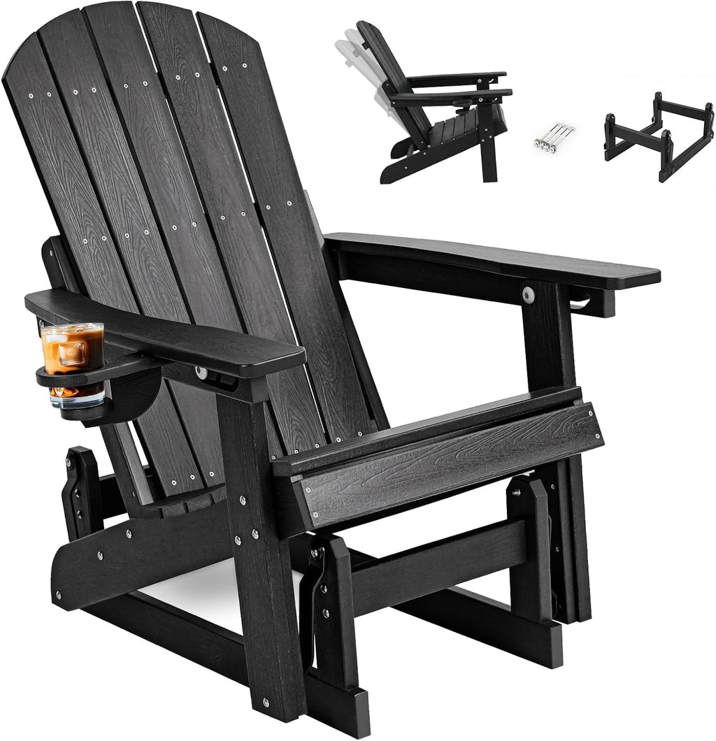 Adirondack Chair, All-Weather Outdoor Glider, Black