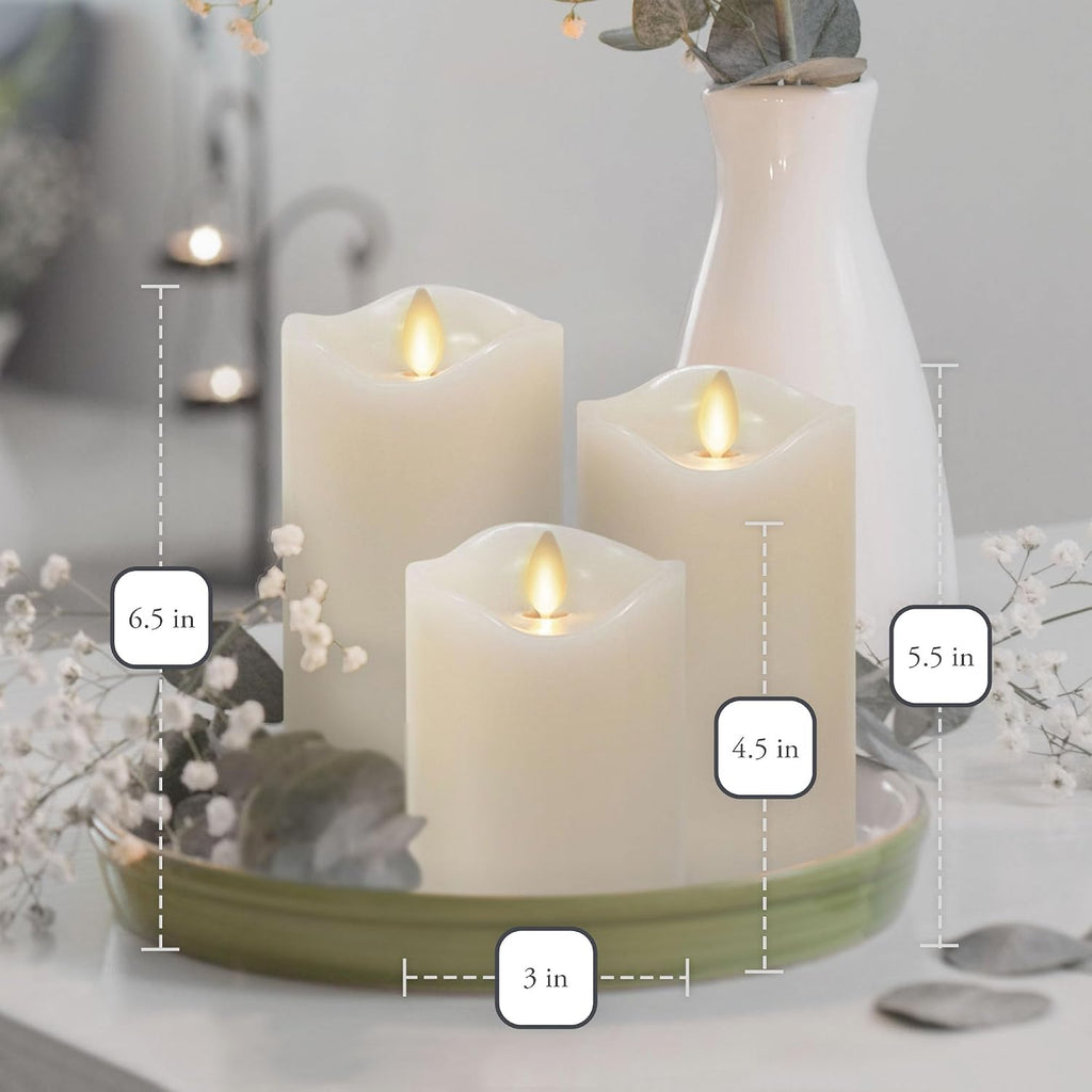 Matchless Candle Co. Flameless Moving Flame Pillars, Unscented Wax Melted Edge, AA Batteries