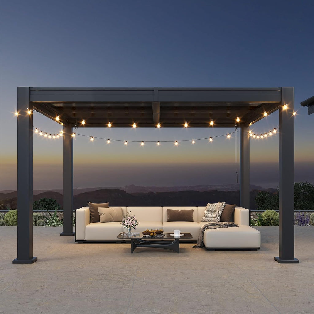 Aoxun Louvered Pergola 10x12, Outdoor Metal Pergola with Adjustable Louvers