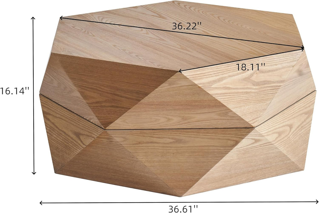 36.61" Modern Drum Coffee Table with Hidden Storage, Farmhouse Coffee Table, Retro Round Coffee Table for Living Room, Office, Nature