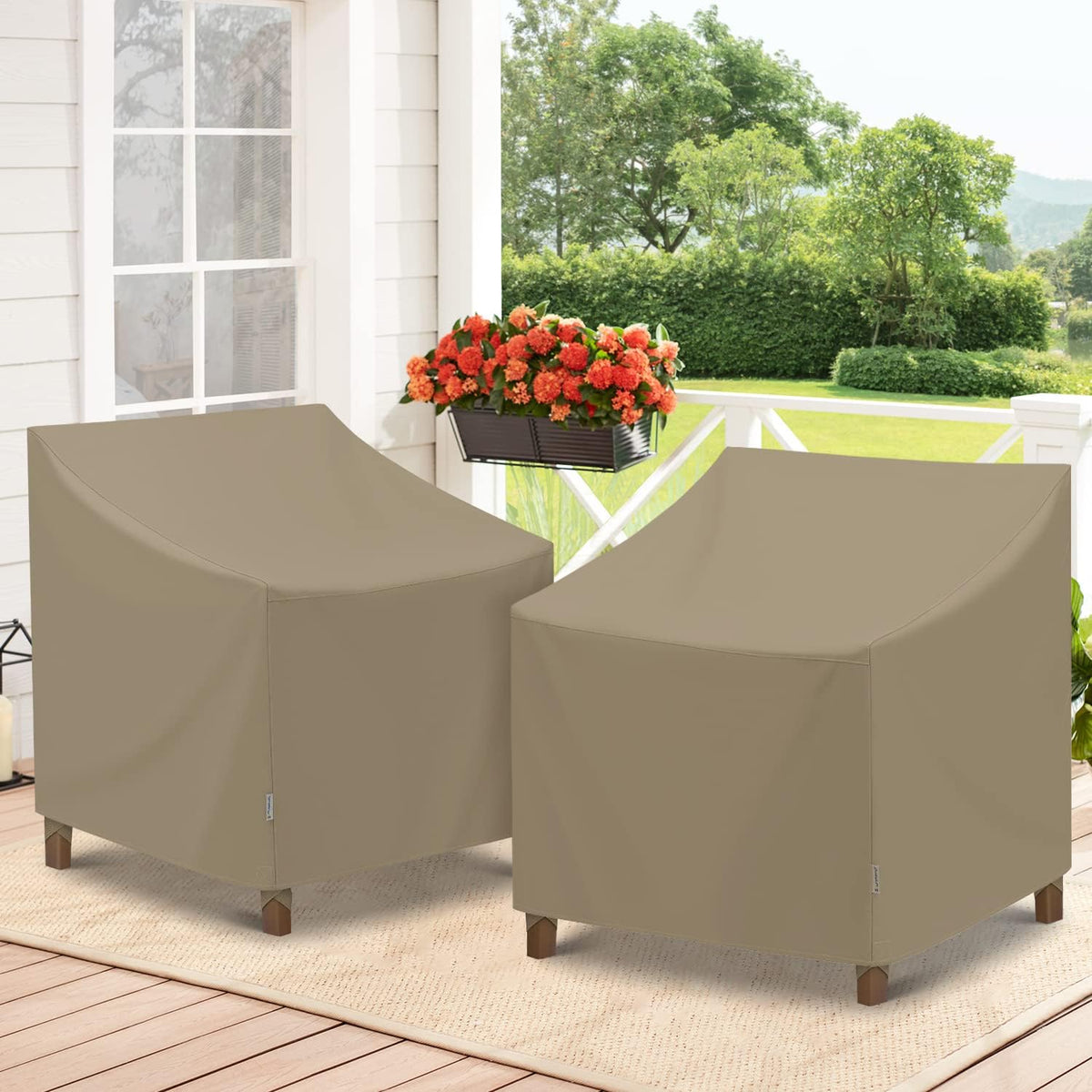 SunPatio Outdoor Oversized Chair Covers, Heavy Duty Waterproof Patio Large Chair Covers, Fade Resistant Outdoor Furniture Protector, All Weather Protection, 2 Pack - 40" W x 34" D x 39" H, Taupe