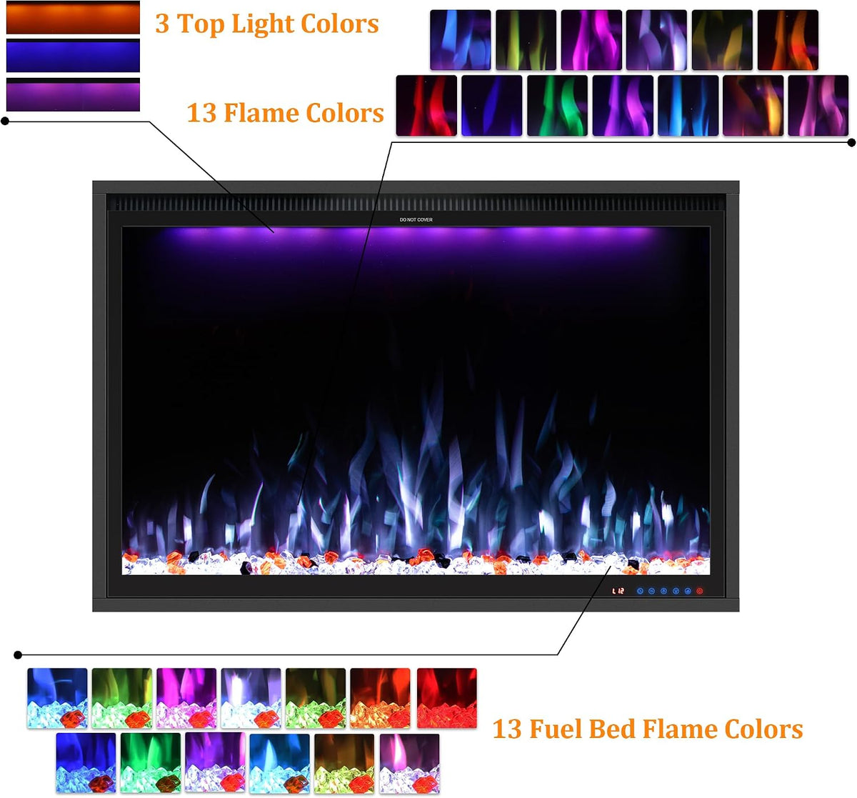 40'' WiFi- Enabled Electric Fireplace Inserts - Alexa & App Control, Slim Recessed & Wall Mounted, 13 * 13 * 3 Flame Color Combinations, 750W/1500W, Black