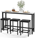 Bar Table Set for 3, 60.2” Faux Marble Behind Couch Table Set, Modern Sofa Table with 3 Upholstered PU Stools, Space-Saving Bar Tables and Stools for Home, Apartment, Small Spaces (Black)