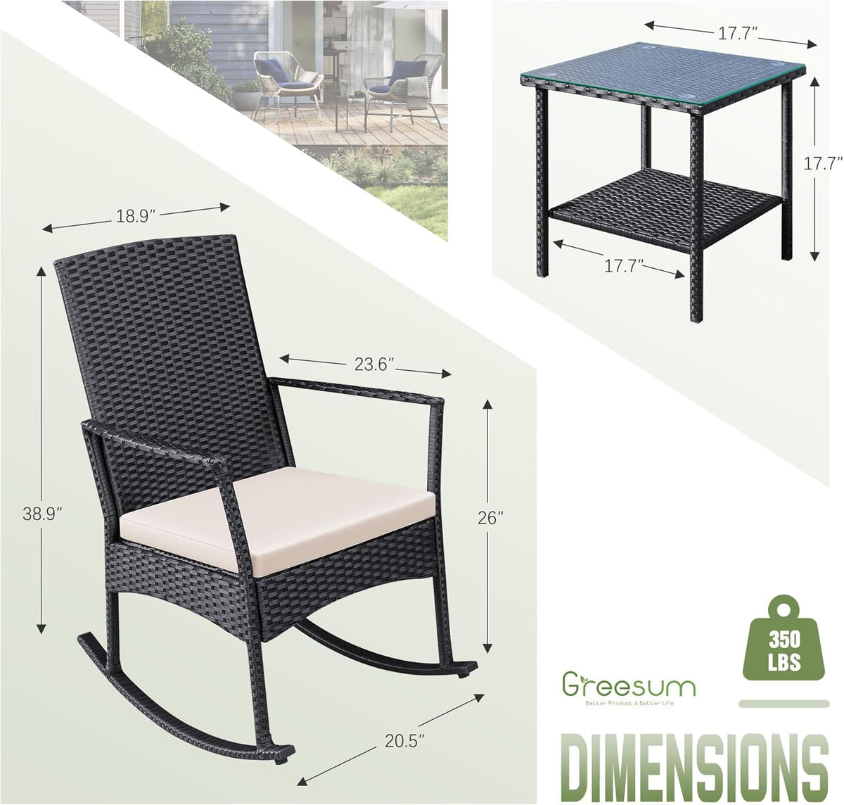 greesum 3 pieces patio furniture set outdoor wicker, package contents
