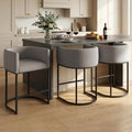 Counter Height Bar Stools Set of 3, 24 Inch Seat Height Barstools for Dining Room, Fabric Upholstered Bar Chair for Kitchen Island, Linen Counter Stools with Metal Legs, Gray