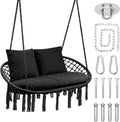 Magshion 2-Person Macrame Hanging Hammock Swing Chair, Black