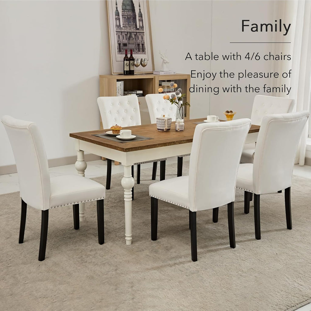 adochr Velvet Dining Chairs Set of 6, Parsons Kitchen Chair, Beige