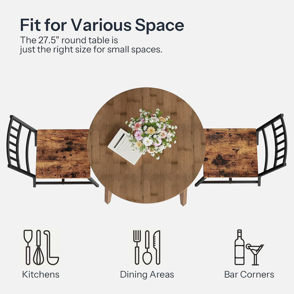 HOOBRO Bamboo Dining Table, Round Dining Table for 2, 27.5" Kitchen Table for Small Space, Writing Table, Easy to Assemble, for Dining Room, Living Room, Office, Kitchen, Apartment, Brown BR71CZ01G1