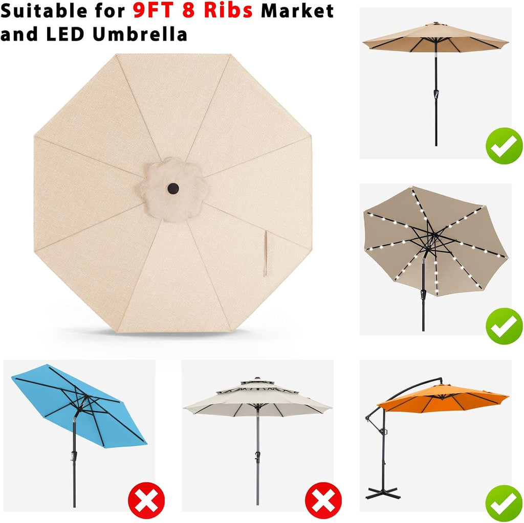 abccanopy olefin® 5-year no fade 9ft patio replacement showing dimensions