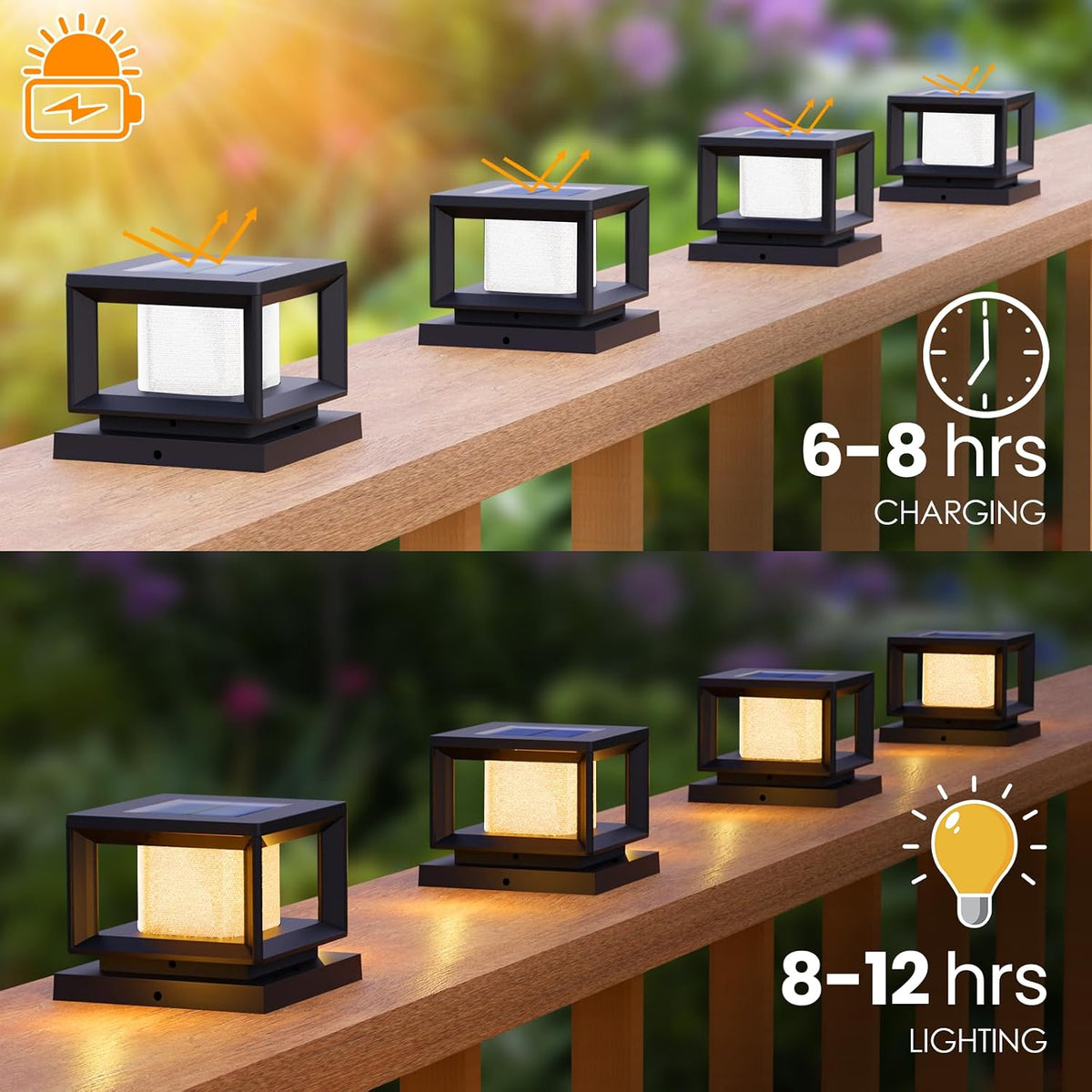 Mlambert 8 Pack Solar Post Lights, 4x4 6x6 Wooden Vinyl Fence Cap, Black