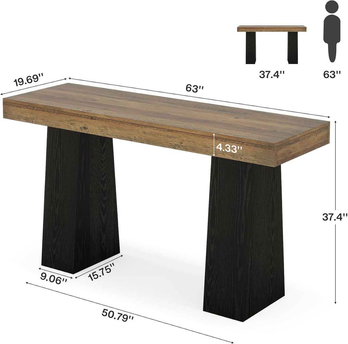 Tribesigns 63 Inch Bar Table, Bar Height Counter Table, Brown Black (1)
