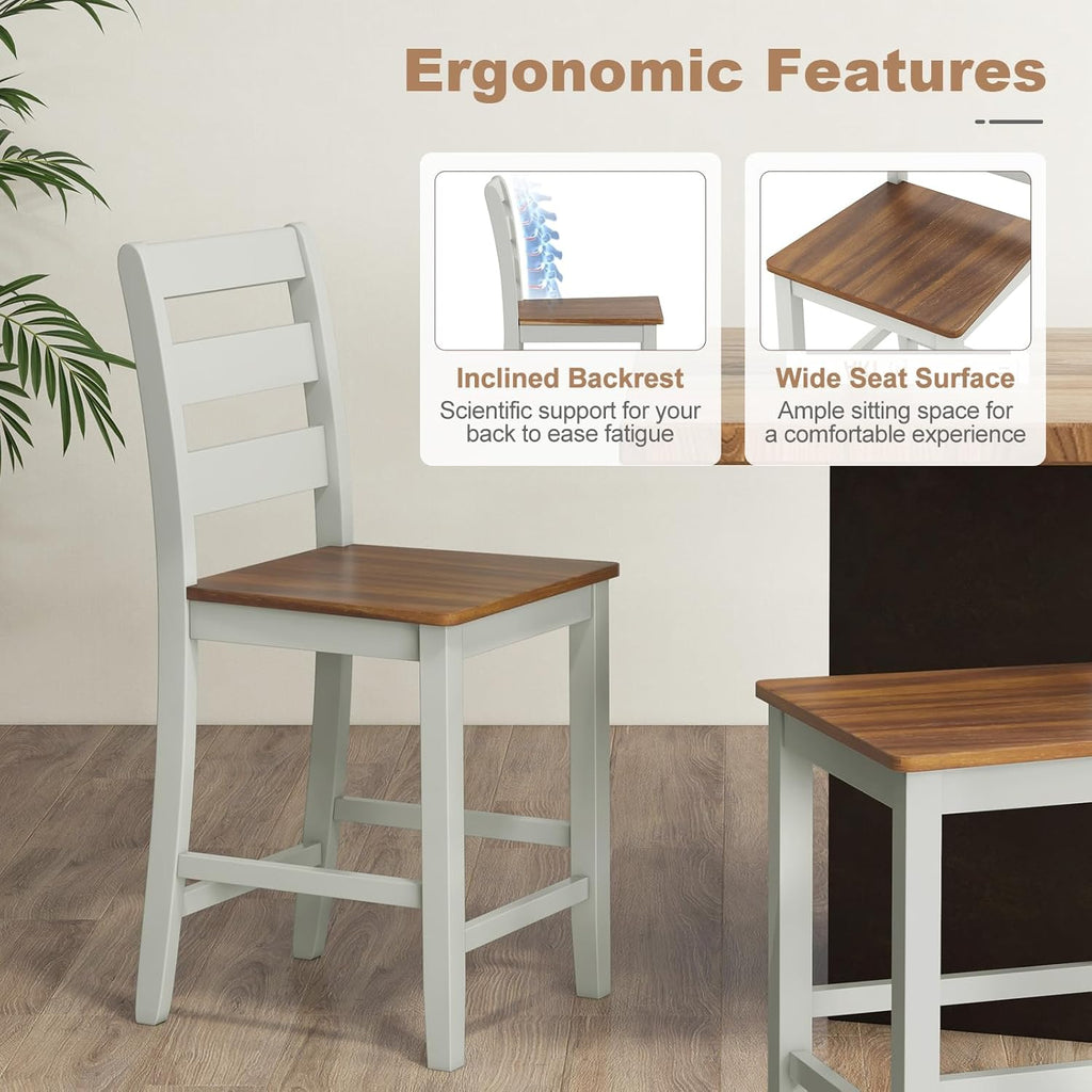 COSTWAY 24'' Wooden Counter Height Chairs Set of 2 with Ladder Back Support