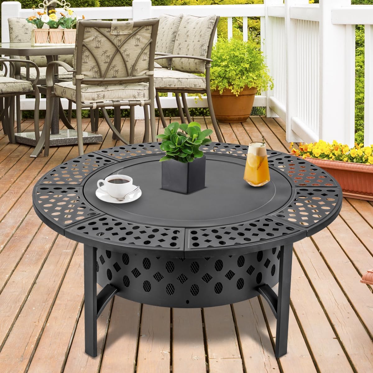 OutVue 42 Inch Fire Pit with 2 Grills, Lid, Poker