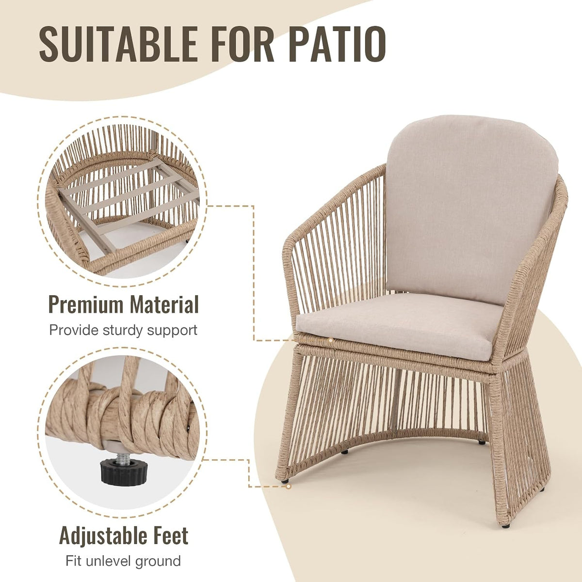 SUNSITT Set of 4 Modern Patio Dining Chairs, Woven Wicker Accent Chairs