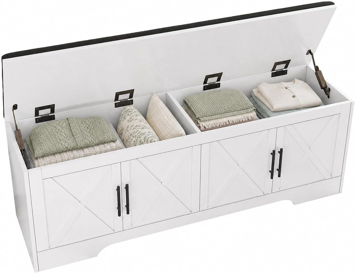 DreamDashio Storage Bench with Cushion, 47.2" End of Bed Storage Bench with Lift Top, Window Bench Seat with Storage for Bedroom, Mudroom, Entryway, Living Room & Hallway, White