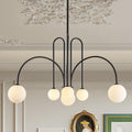 CATINER Modern 40" 6-Light Black Sputnik Chandelier with Milk Glass Globe