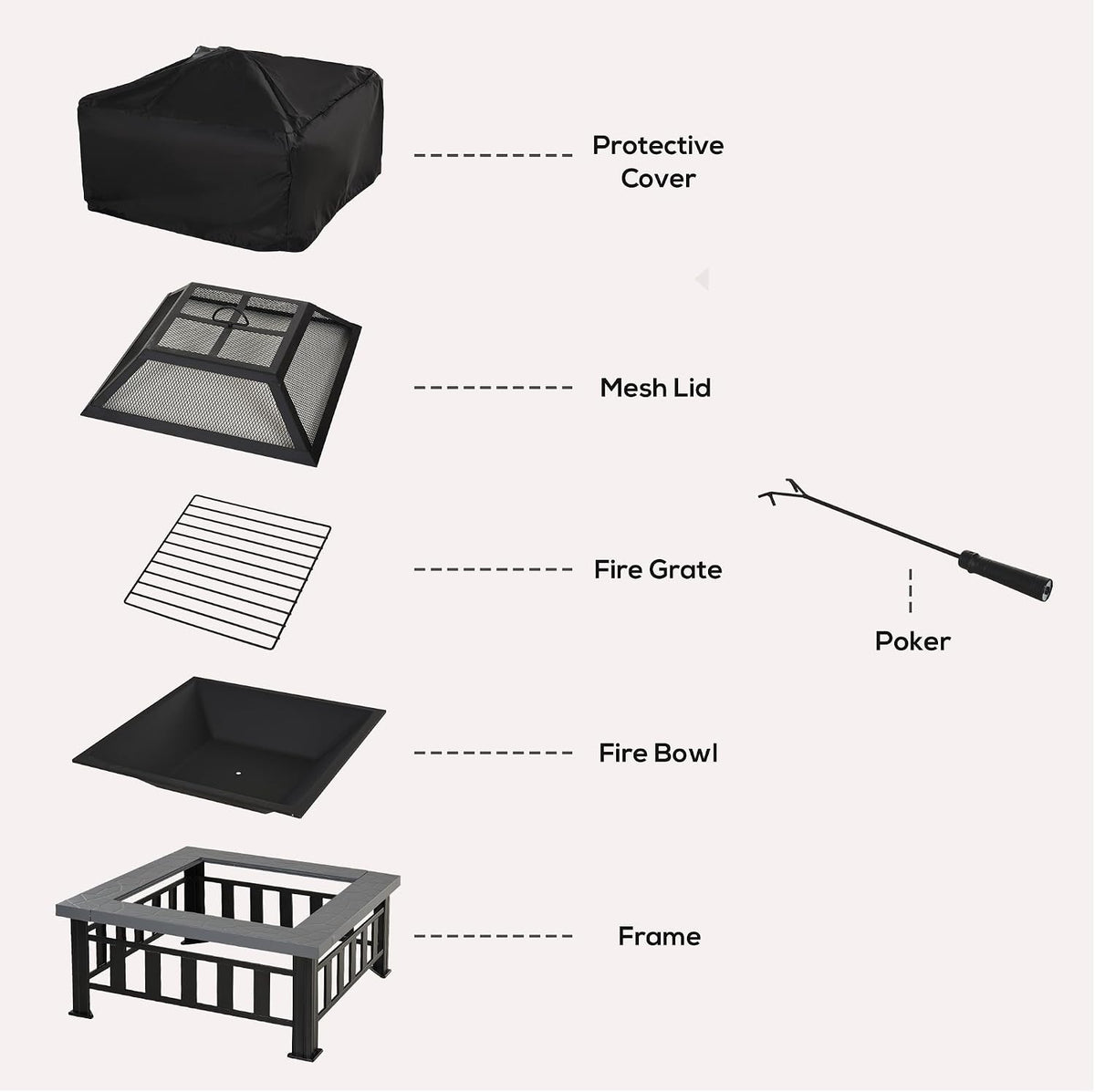 Outsunny 34" Outdoor Fire Pit Square Steel Wood Burning Firepit Bowl