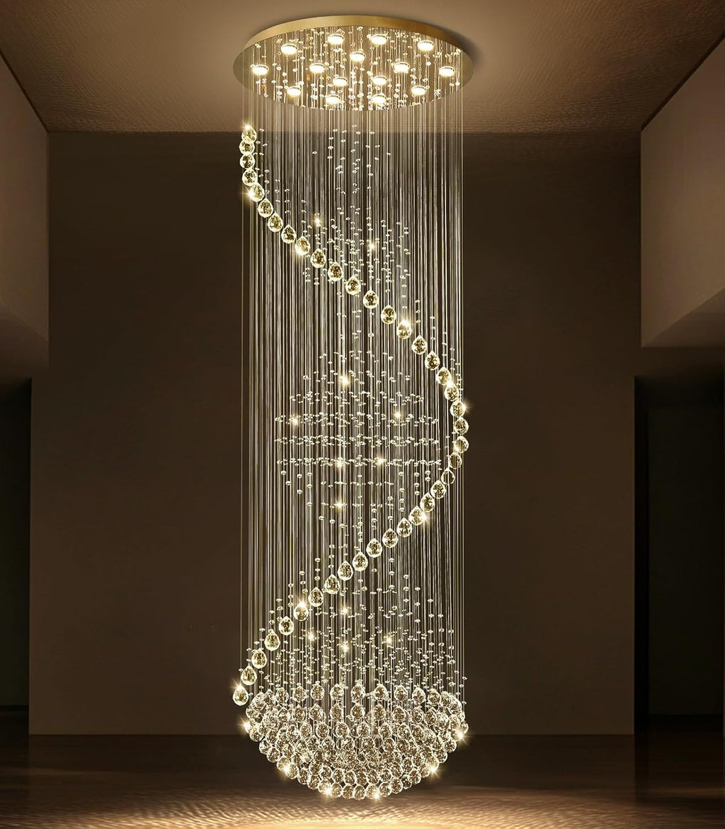 D40'' x H120'' Crystal Chandelier High Ceiling Chandeliers for Staircaes Large Raindrop Chandeliers LED Dimmable Flush Mount Light Fixtures for Foyer Hallway Entryway LED Bulbs Included Gold