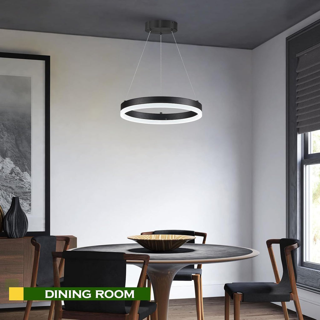 Benkut 1 Ring LED Chandelier Modern Black Pendant Light for Dining Room