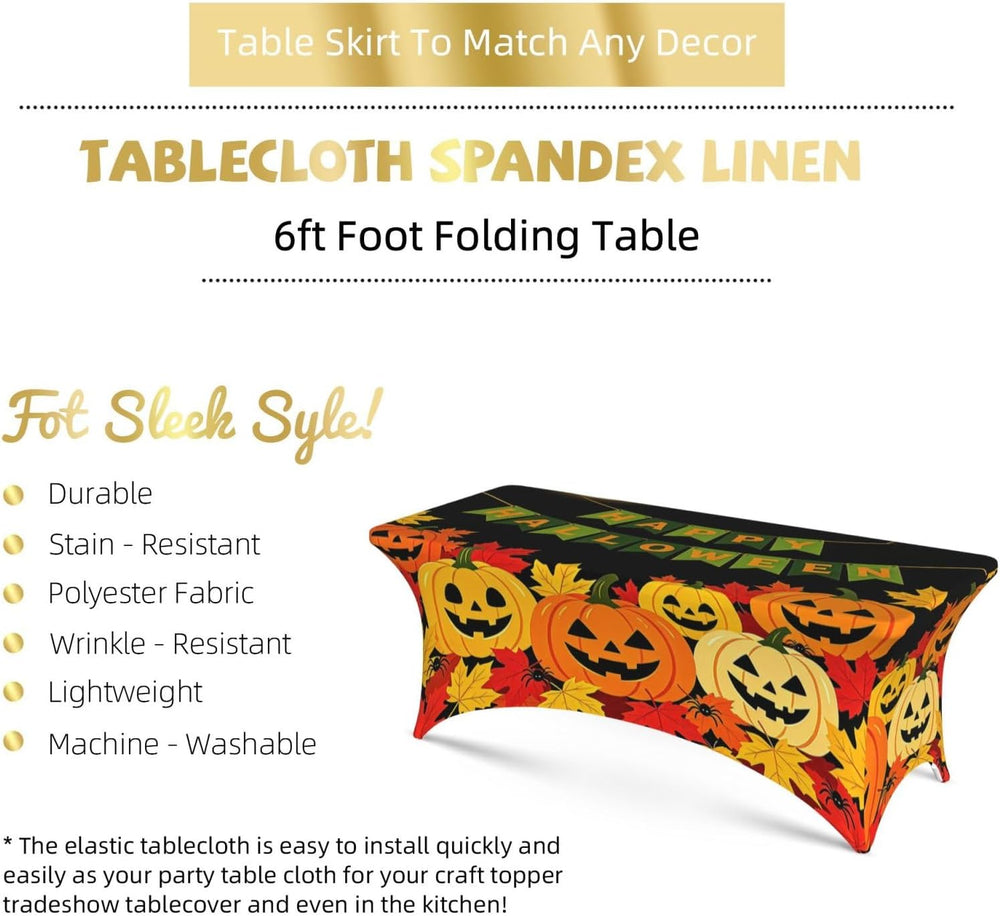 Halloween Table Cloth Pumpkin Skull Spandex Tablecloth 6FT for Rectangular