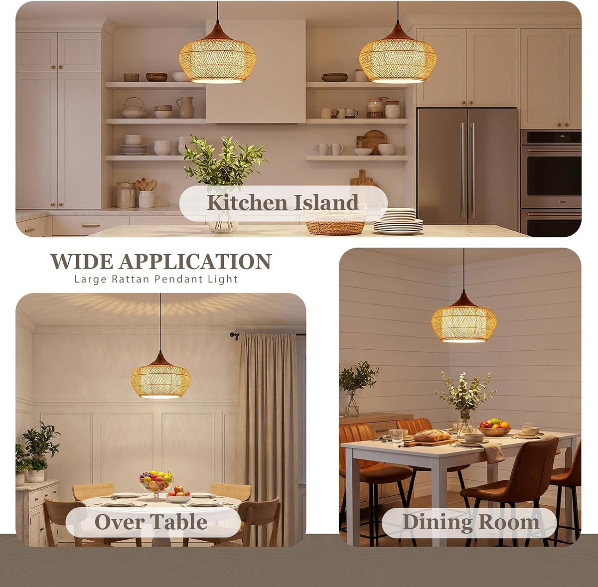 Rattan Pendant Light Fixture, Hand-Woven Wicker Hanging Lighting